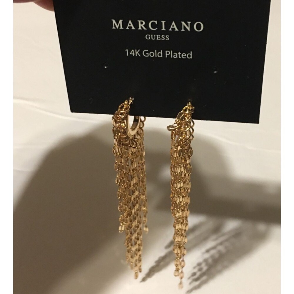 Guess by Marciano 14k Gold Plated Dangle Chain Earrings - Picture 2 of 6